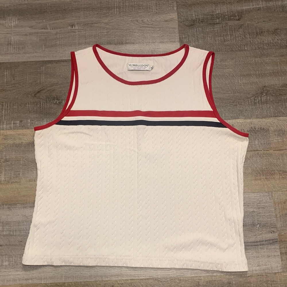 Wimbledon Vintage England Tennis Club Lawn Croquet Cable knit Tank Top XL